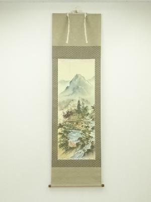 高木正庵筆　四神守護山水　肉筆絹本掛軸（共箱）